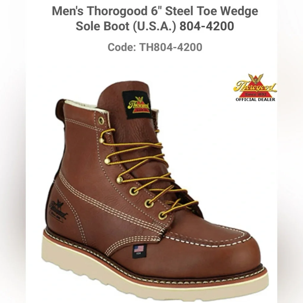Thorogood 6” Steel Toe Wedge Sole Boot Size 10 D NWT